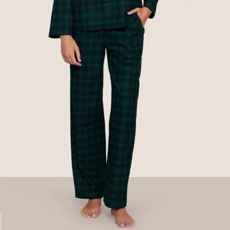 Eberjey Flannel Pajama Pants Xl Green Blackwatch Plaid Organic Cotton Lounge
